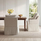 UVV Upholstered Dining Chairs Set of 2, Modern Kitchen Chair Dining Room Chair with 4 Casters, Linen Armchair for Bedroom Reading Room Living Room, Beige
