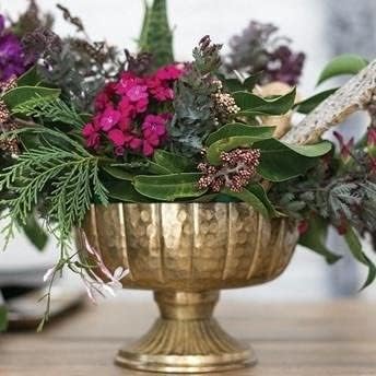 Accent Decor Distressed Gold Metal Compote Bowl | Gold Compote Vase l Lita Metal Vase l Indoor and Outdoor Compote for Any Event