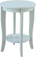 Furnifact Round End Table with Lower Storage Shelf, Modern Accent Side Table for Living Room, Quick Assembly, Light Blue Finish