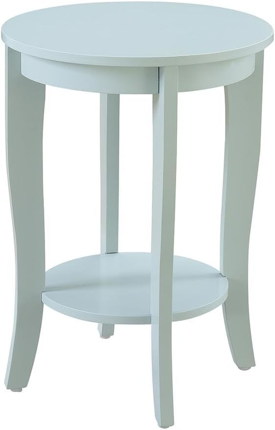 Furnifact Round End Table with Lower Storage Shelf, Modern Accent Side Table for Living Room, Quick Assembly, Light Blue Finish