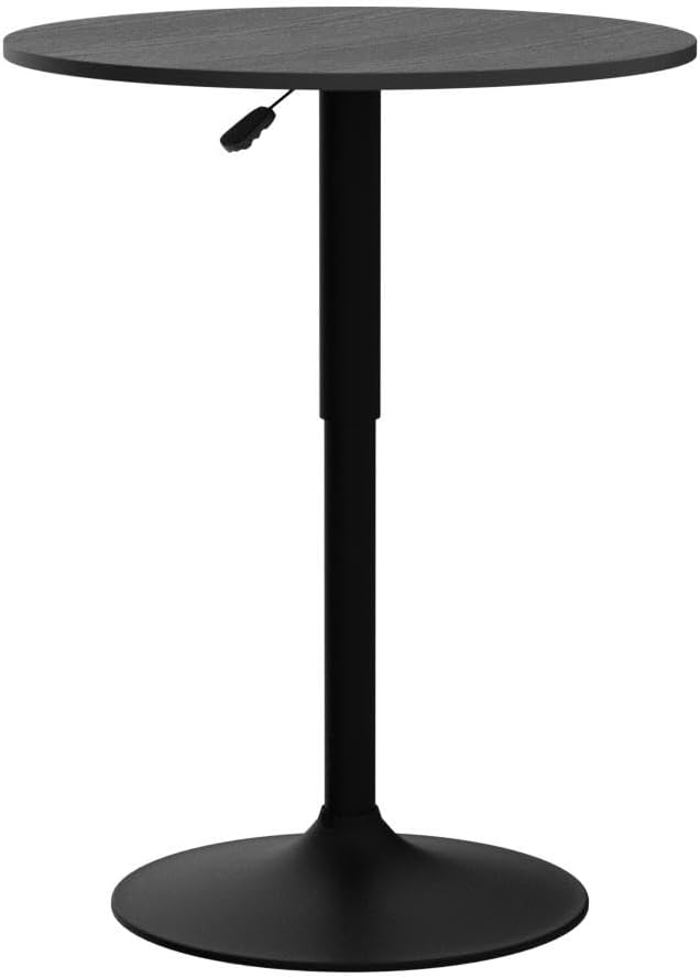 Yaheetech Round Bar Table, Adjustable Height and 360° Swivel Bar Tables, Cocktail Table with MDF Top, Black Leg Base for Bar, Bistro, Café, Full Black