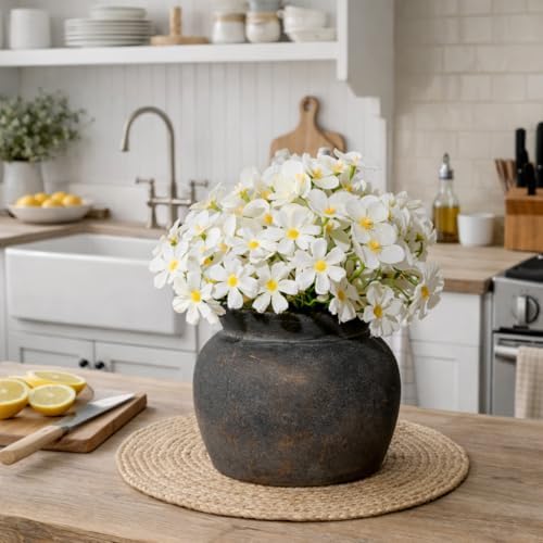 SIDUCAL Ceramic Flower Vase with Wide Mouth Lace, 5.1 Inch Pottery Rustic Farmhouse Boho Vases, Small Terracotta Vase for Home Decor, Table, Living Room, Bathroom, Shelf, Wedding, Bronze