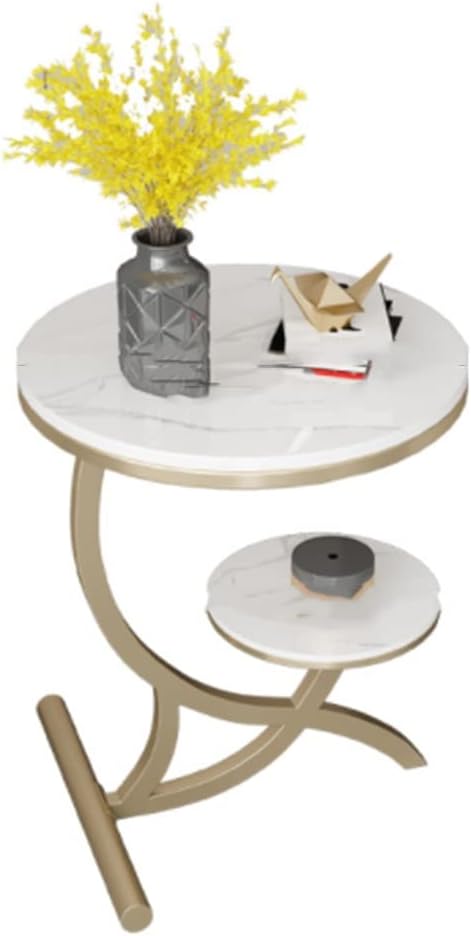 Rock Slab Side Table Fashion Round Living Room Small Coffee Balcony Sofa Corner(Gray,60 * 50cm)