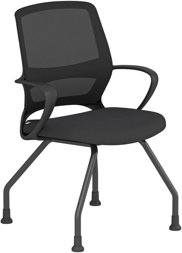 Orion Collection Mesh Conference and Guest Office Chair, Fixed Arms, Black and Pewter Mesh, Black Frame, Ergonomic Meeting Room Chair (Black Mesh, 4-Leg Base)