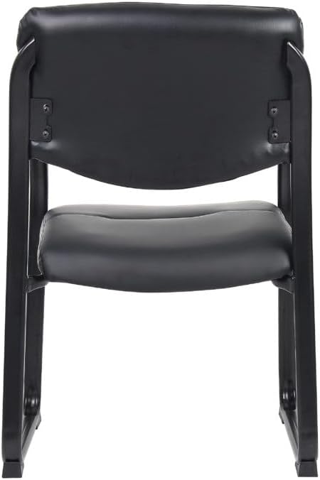 Boss Office Products Leather Sled Base Side Chair with Arms in Black (B9519)