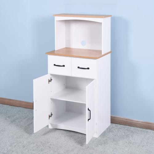 Kitchen Pantry Cabinet, Wooden Buffet Sideboard for Coffee Maker & Toaster, Storage Cabinet for Snacks, Spices & Wine, Fits Kitchen, Dining Room & Coffee Bar,Brown White
