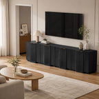 Yechen Buffet Cabinet with Storage, 55" Accent Sideboard Modern Credenza with Doors & Adjustable Shelves Fluted Media Console Wood Coffee Bar Table for Living Kitchen Dining Room Black(4 Door)