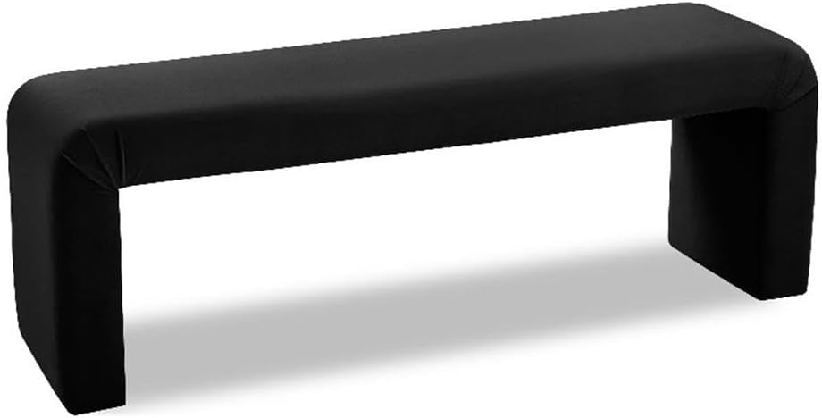 Meridian Furniture Minimalist Collection Modern | Contemporary Velvet Upholstered Bench, 53" W x 14.75" D x 18.25" H, Black