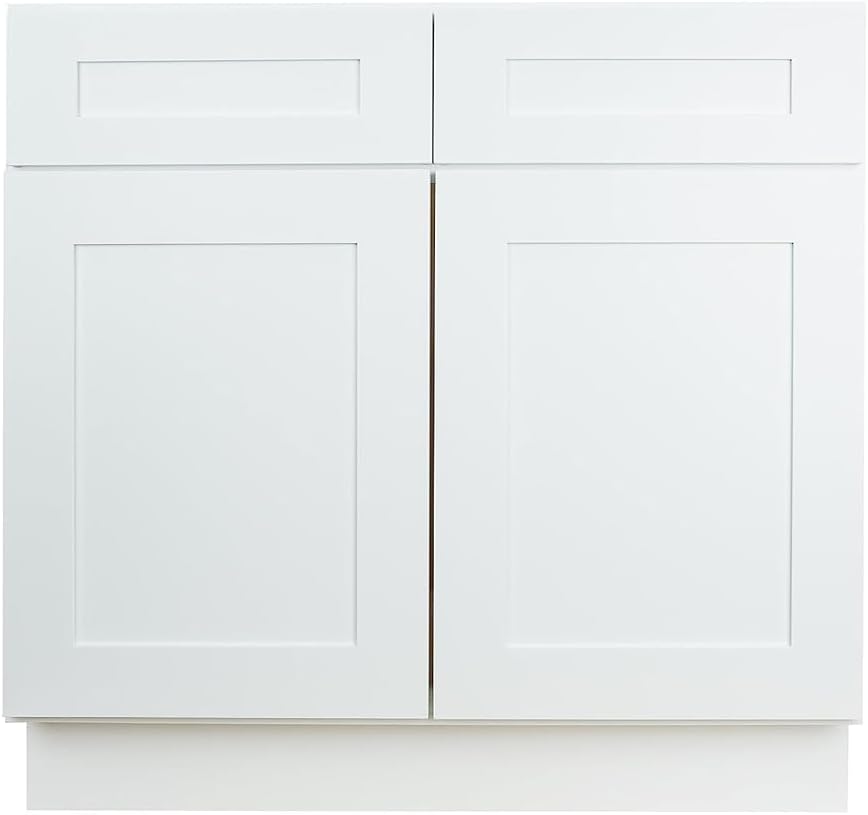 Hollywood Fabiani Design Sink Base Kitchen Cabinet 30 in. W x 24 in. D x 34-1/2 in. H, Shaker White - Solid Wood Frame, 1/2-Inch Cabinet-Grade Plywood Box, Soft-Close Doors, Ready to Assemble