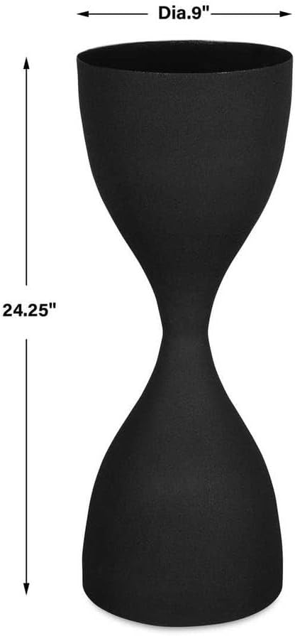 Hourglass Accent Table, Sandpaper Black Iron Base with High Gloss Black Top End Table, Modern Contemporary Side Table Decorative Furniture