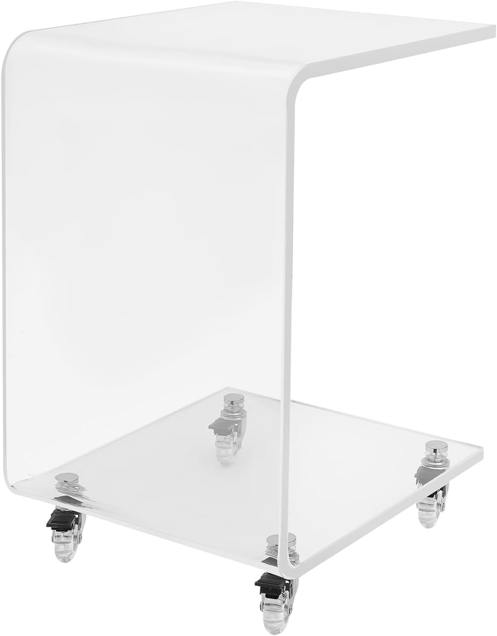 C-Shaped Side Table, Clear Acrylic Mobile End Table, 22 Inch Tall Snack Table with Wheels for Living Room, Study Room, Bedroom