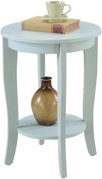 Furnifact Round End Table with Lower Storage Shelf, Modern Accent Side Table for Living Room, Quick Assembly, Light Blue Finish