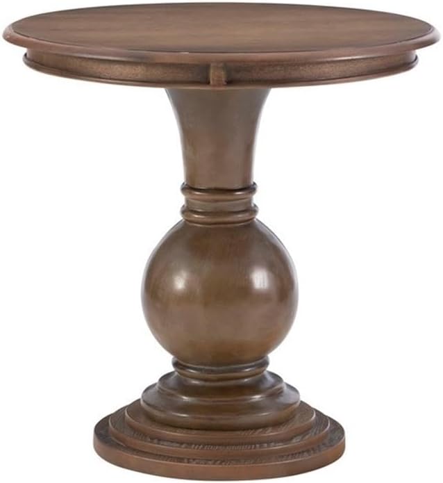 BOWERY HILL Set of 2 Round Wood Accent Pedestal Base Tables in Rustic Natural