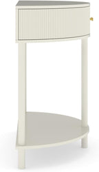 Artisan-Crafted Wave-Pattern Demi-Lune Console Table with Creamy White Finish,Unique Half Moon Design End Table with 2 Storage Drawers and Bottom Shelf for Living Room, Bedroom, Study, Hallway