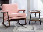 Mid Century Modern Rocking Chair, Upholstered Accent Armchair with Wood Frame for Nursery Living Room Reading, Light Pink