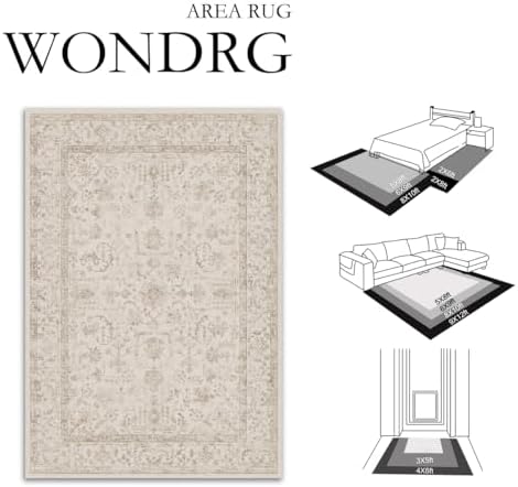8x10 Beige Neutral Area Rug for Living Room Bedroom Machine Washable Low Pile Carpet Vintage Accent Soft Non Slip Rug for Dining Room Decor Nursery Indoor