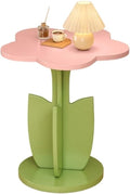Funky Flower-Shaped Sofa Side Table, Small Nightstand/Coffee Table with Storage Tray, Cute Wooden End Tables, Creative Furniture Decorative for Living Room, Bedroom, Small Spaces(Pink)
