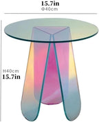 Acrylic Iridescent Side Table Round Clear Coffee End Table Accent Sofa Table for Living Room with Light-Refracting Rainbow Hues Heavy Duty(40 * 40 * 40cm)