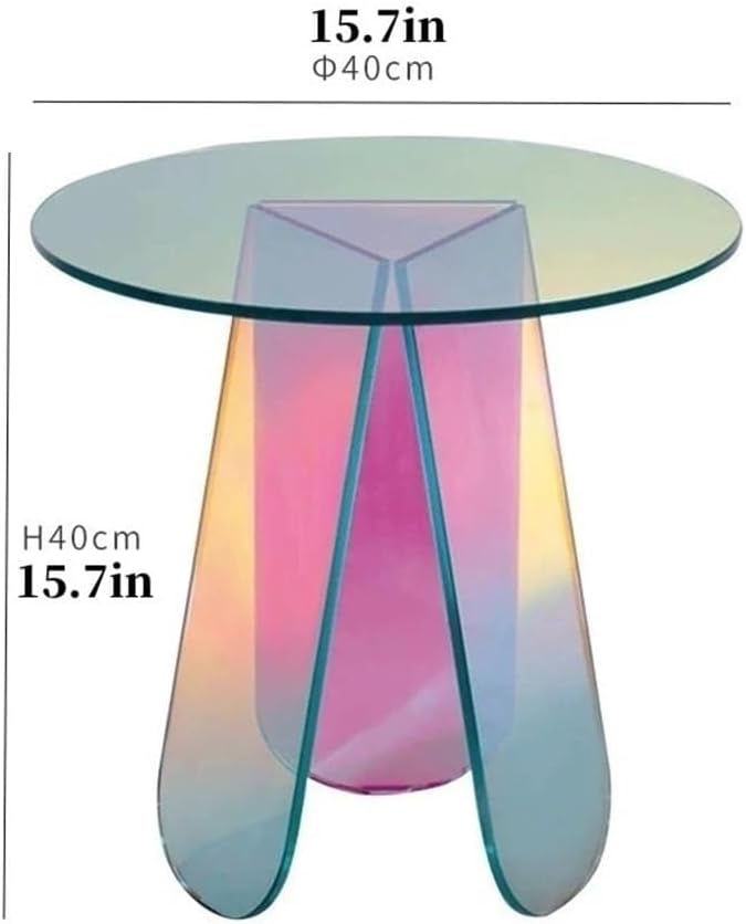 Acrylic Iridescent Side Table Round Clear Coffee End Table Accent Sofa Table for Living Room with Light-Refracting Rainbow Hues Heavy Duty(40 * 40 * 40cm)