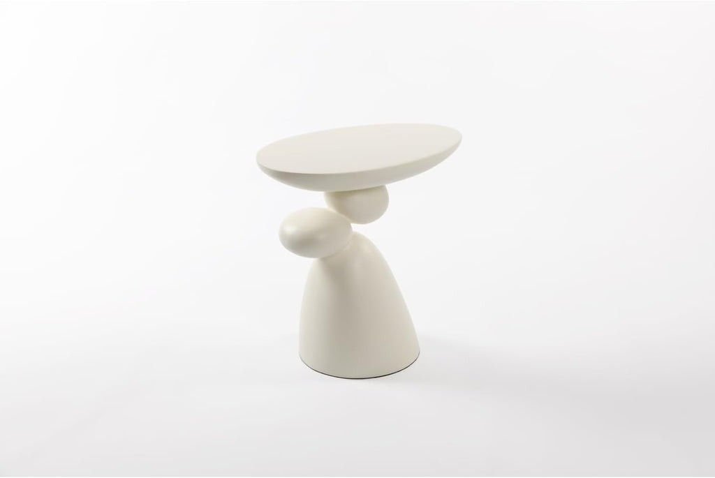Lucky Stone End Table - Modern Minimalist Fiberglass Side Table for Living Room, Bedroom, Guestroom