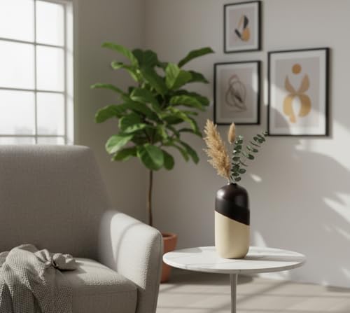 Young's Inc Ceramic Black Dipped Vase for Modern Home Decor, 10.04" Tall, Elegant Minimalist Flower Vase, Beige and Black Ceramic Accent for Living Room, Office, and Contemporary Home Spaces