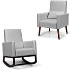 2-in-1 Fabric Upholstered Rocking Chair with Waist Pillow in Light Gray Color for Living Room or Nursery