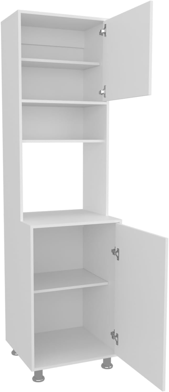 Kitchen Pantry Cabinet with Two Doors, Open Middle Shelf and Upper Storage, White,for Kitchen