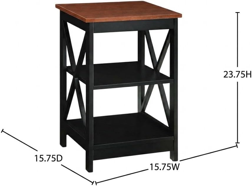 Furnifact Cherry/Black End Table with Shelves, Transitional Coastal Style, Durable Wood, Modern Design, Versatile Living Room or Bedroom Accent