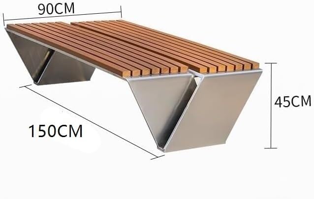 Outdoor Bench, Stainless Steel Park Chair Plastic Wood Leisure Backrest Seat Sun Protection Long Garden Benches for Outdoors