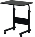 Height Adjustable Sofa Side Table Wood End Table with Wheels, Small Rolling Bedside Laptop Snack Table, Wooden Top & Metal Frame (Black)