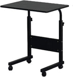 Height Adjustable Sofa Side Table Wood End Table with Wheels, Small Rolling Bedside Laptop Snack Table, Wooden Top & Metal Frame (Black)