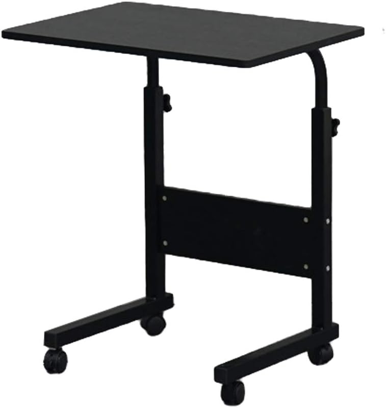 Height Adjustable Sofa Side Table Wood End Table with Wheels, Small Rolling Bedside Laptop Snack Table, Wooden Top & Metal Frame (Black)