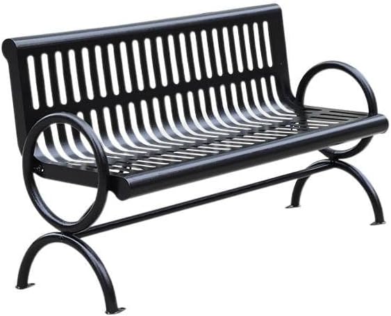 Park Benches Wrought Iron Park Chair Double Black Metal Outdoor Long Backrest Community Square Welded Seat with Outdoor Benches(120 x 61 x 83 cm)