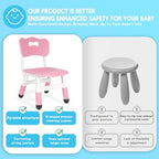 Kids Height Adjustable Toddler Chair Max Load 220LBS Plastic Indoor Outdoor for Children Age 1-6 School Home Daycare Use Pink