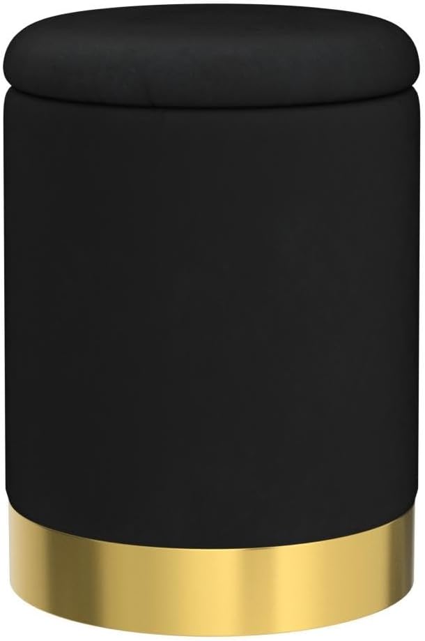 Velvet Storage Ottoman Multipurpose Footrest Stool with Metal Base Modern Round Vanity Stool Chair Ottoman Foot Stools Support 300 lbs Padded Seat for Living Room (Black (Velvet))
