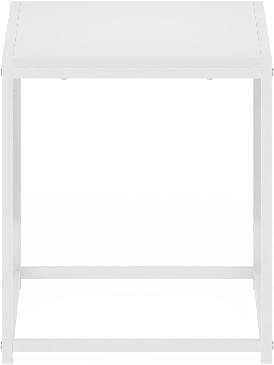 Furinno Camnus Side Table, White End Table with Metal Frame, Square Open Frame Night Stand, Bedside Table, Easy Assembly, for Living Room, Bedroom, Plain White