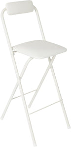 Folding Bar Stool with Backrest, 27.56" Counter Height Portable Cushioned Stool, Metal Frame Tall Chair for Kitchen Island Dining Room Cafe Dessert Shop 1 PCS Easy Storage (White)