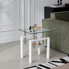 Tempered Glass Coffee Table Set of 3 Coffee Table and End Tables Set,Living Room Tables Set,Coffee Table & Side Table Set of 2,Glass Table Top,Metal Legs (White)