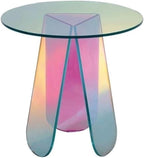 Acrylic Iridescent Side Table Round Clear Coffee End Table Accent Sofa Table for Living Room with Light-Refracting Rainbow Hues Heavy Duty(40 * 40 * 40cm)