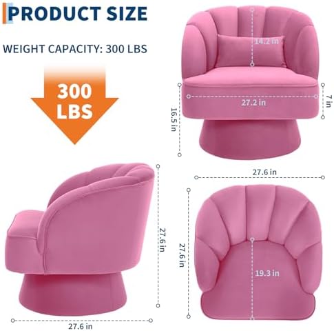GarveeHome Modern 360° Swivel Velvet Barrel Accent Armchair – Striped Backrest & Plush Padding, Comfy Round Lounge Chair for Living Room, Bedroom, Reading Nook