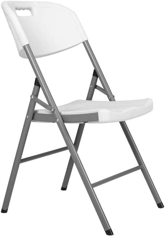 Romig Trestle Folding Chair, White Plastic Blow Mold Seat & Back, No Assembly, Heavy Duty Steel Frame, Portable Event & Commercial Seating