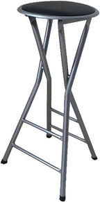 Modern Folding High Chair Bar Stool with PU Leather Seat Compact Design Adjustable Height 70CM Black(A)