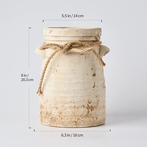 SIDUCAL Ceramic Decorative Flower Vase, 8 Inch Rustic Distressed Pottery Decorative Flower Vase for Home Decor, Ideal Shelf, Bookshelf, Mantle, Entryway, Living Room, Table Decor