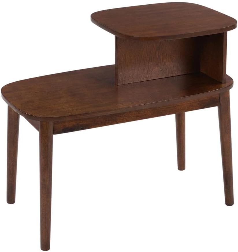 Furnifact Brown Chairside End Table, 2 Tier Shelves, Mid-Century Style Solid Wood Legs, Durable Veneer Finish, Modern Living Room Accent
