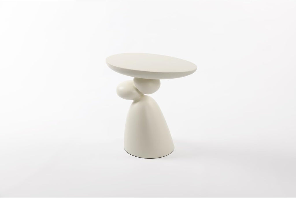 Lucky Stone End Table - Modern Minimalist Fiberglass Side Table for Living Room, Bedroom, Guestroom