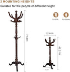 Solid Wood Coat Rack, Free Standing Hall Coat Tree with 11 Hooks, 2 Height Options, 270lbs Load, Stury Base, Clothes Rack for Entryway, Hallway, Bedroom (Tri-legged Base - Dark Brown)