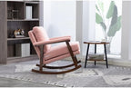 Mid Century Modern Rocking Chair, Upholstered Accent Armchair with Wood Frame for Nursery Living Room Reading, Light Pink