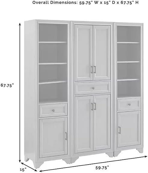 3-Piece Kitchen Storage Cabinet Set, Tall Pantry with Shelves and Drawers, Modern Farmhouse Style, (Distressed White)