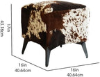 Faux Cowhide Ottoman, Upholstered Foot Stool - 16 x 16 x 17 Inches, Cube Footrest with Solid Metal Legs for Living Room, Bedroom & Entryway(Tricolor)