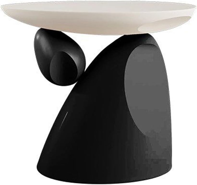 Resin Stone Side Table, Modern Sofa Accent Coffee Table for Living Room, Multifunctional Nightstand for Bedroom Hall Study, Sturdy End Table with 3 KG Load Capacity.(Black)